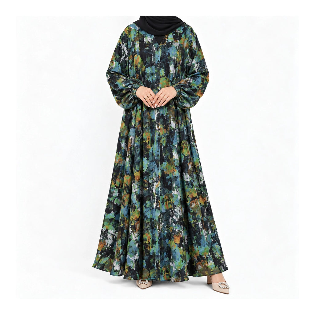 Black Multicolor Printed Abaya