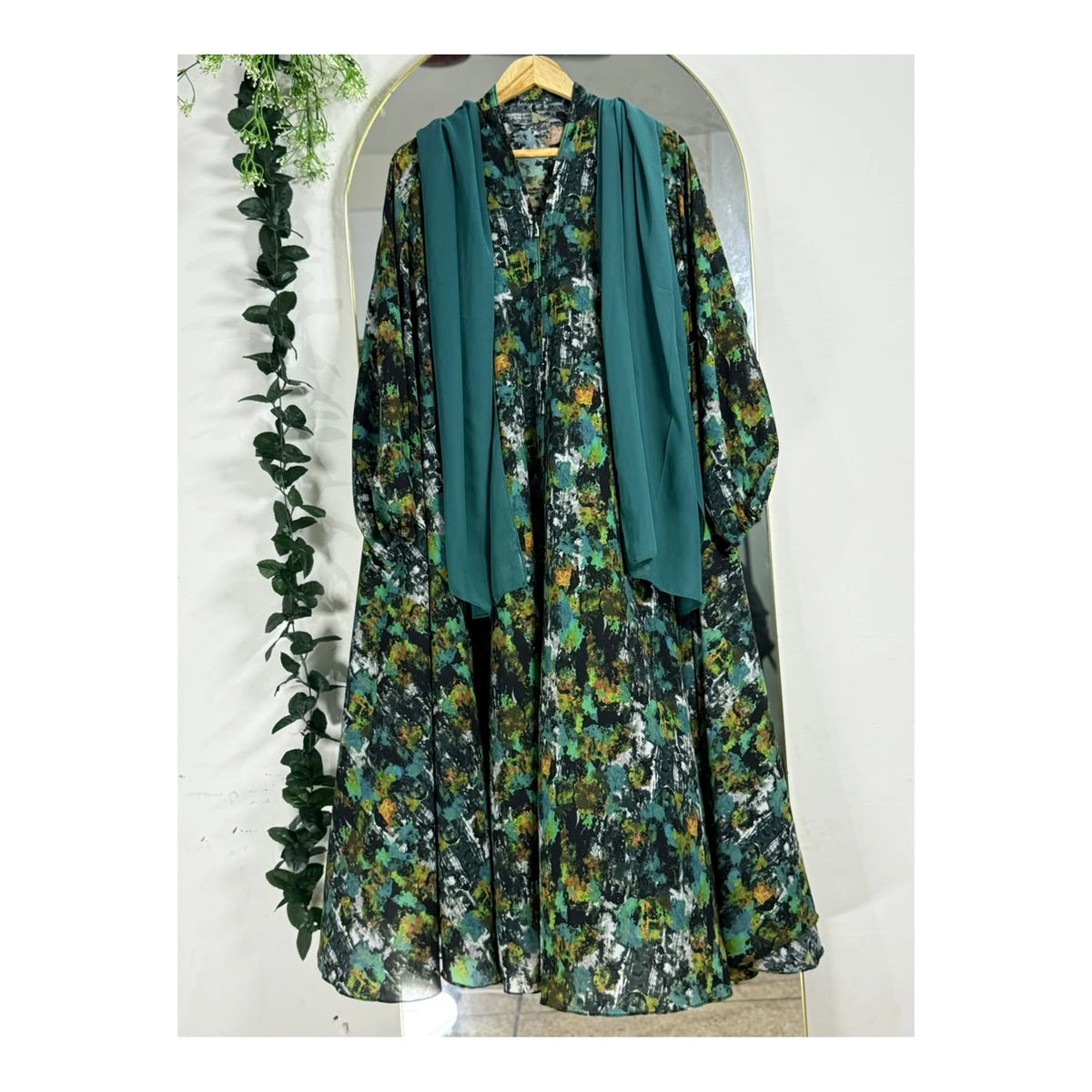 Black Multicolor Printed Abaya