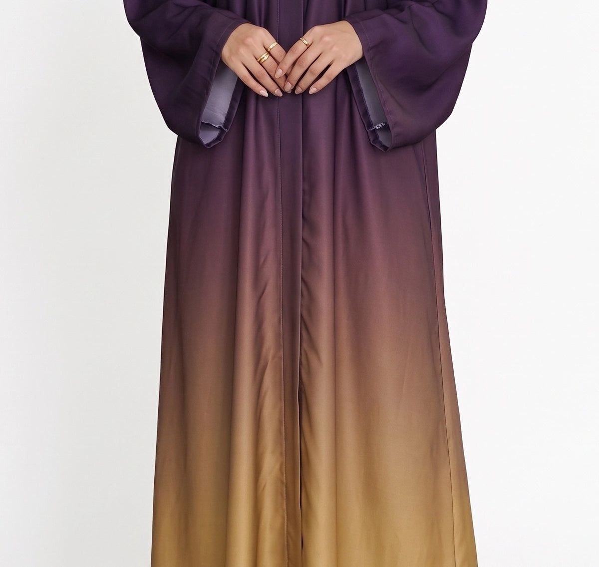 Dark purple and camel beige ombre abaya with wide sleeves