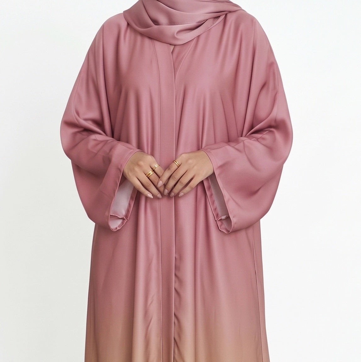 Dusty pink and beige ombre abaya with wide sleeves 